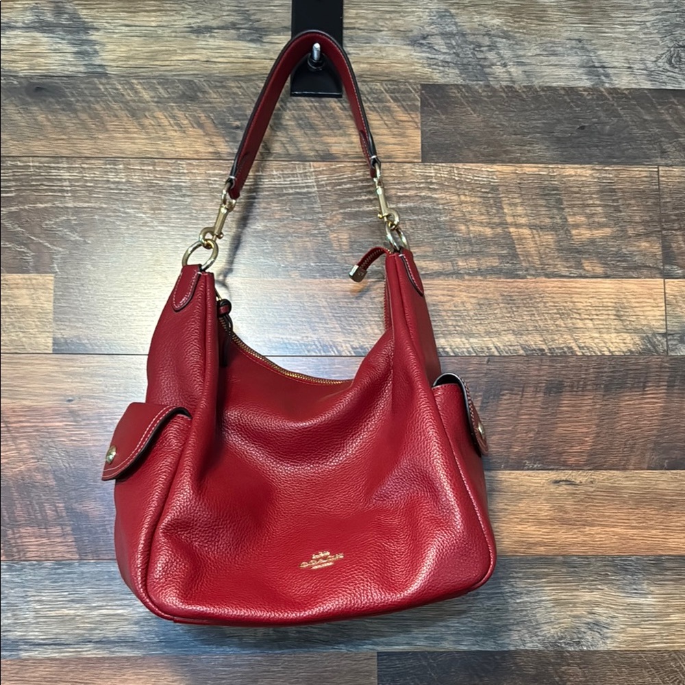 Red and Gold Shoulder Bag with Glossy Finish